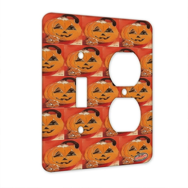 2 Gang Wall Plate Pumpkin And Cat Switch Plate Light Switch Cover Decorative Outlet Cover for Living Room Bedroom Kitchen 